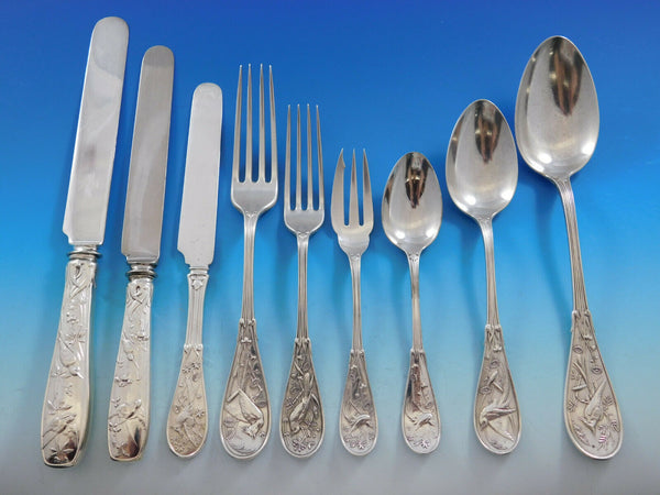 Japanese by Tiffany Co Sterling Silver Flatware Set Service 108 pc Audubon Birds