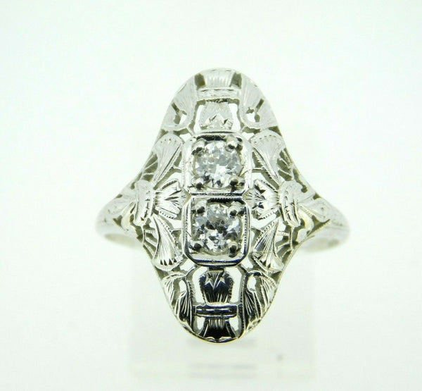 Art Deco 18k White Gold Filigree .36ct Genuine Natural Diamond Ring (#J4393)