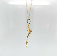 10k Yellow Gold Victorian Diamond and Pearl Lavaliere Pendant (#J5498)