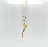 10k Yellow Gold Victorian Diamond and Pearl Lavaliere Pendant (#J5498)