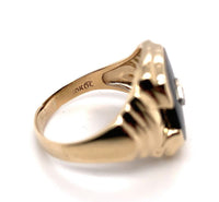 10k Yellow Gold Men's Genuine Natural Black Onyx and Diamond Ring (#J5594)