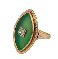 10k Yellow Gold Deco Genuine Natural Chrysoprase and Diamond Ring (#J4889)