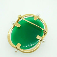 14k Yellow Gold Green and White Onyx Cameo Pin and Earring 3-piece Set (#J4313)