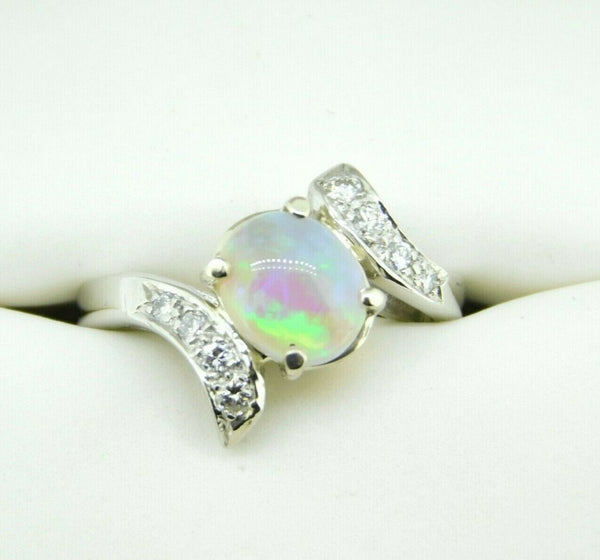 Platinum .97ct Genuine Natural Opal Ring with .15ct Diamonds (#J4356)