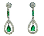 18k Gold Deco Style Genuine Natural Emerald and Diamond Drop Earrings (#J4716)