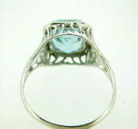 Art Deco 10K White Gold Filigree 1.34ct Genuine Natural Aquamarine Ring (#J4520)