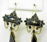 14k Yellow Gold Large Onyx and Seed Pearl Earrings (#J4710)