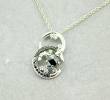 14k White Gold Moon and Black Star Genuine Natural Diamond Pendant (#J5077)
