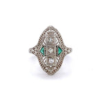 14k White Gold Art Deco Three Stone Diamond Filigree Ring (#J5631)