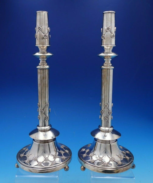 Forget Me Not by Hadad Sterling Silver Candlestick Pair 14 3/4" Tall (#4403)