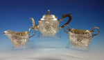 German .800 Silver Tea Set 3pc Figural Repoussed Cupids and Flowers  (#2902)