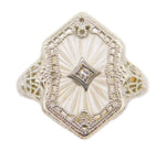 Art Deco 10k Gold Filigree Genuine Natural Crystal Quartz Ring (#J3999)