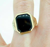 10k Yellow Gold Men's Genuine Natural Onyx Ring Hand Engraved (#J4700)