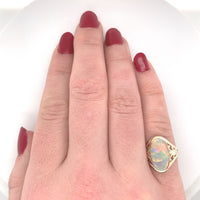 10k Yellow Gold 1.65ct Genuine Natural Opal Ring Pierced Size 6 (#J6099)