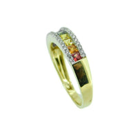 14k Yellow Gold Rainbow Genuine Natural Sapphire and Diamond Ring Band (#J4630)