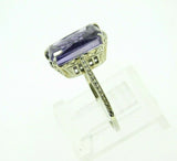 Deco 18K White Gold Genuine Natural Amethyst Cameo Ring (#J2656)