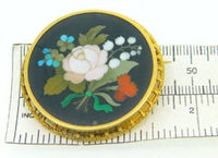 14k Yellow Gold Pietra Dura Pink Rose and Lily of the Valley Pin Jewelry (#J338)
