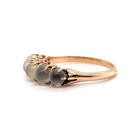 14k Yellow Gold Antique Five Genuine Natural Moonstone Band Ring (#J5694)