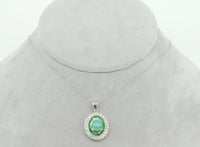 14K Gold Boulder Genuine Natural Opal Double Halo Pendant with Emeralds (#J4238)