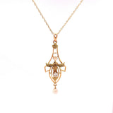 10k Yellow Gold Lavaliere Pendant .15ct Diamond and Pearls (#J4820)