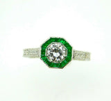 14k White Gold Genuine Natural Diamond Ring with Emerald Halo (#J5058)