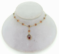 14k Yellow Gold 11 Genuine Natural Garnet Drop Necklace 7 Carats (#J4194)