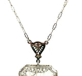 14k White Gold Art Deco Genuine Natural Rock Crystal Quartz Necklace (#J5364)