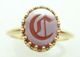 14K Gold Carved Genuine Natural Agate Ring with Initial "C" (#J2816)