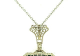 14k White Gold Filigree Genuine Natural Chrysoprase Pendant w/ Diamond (#J4783)