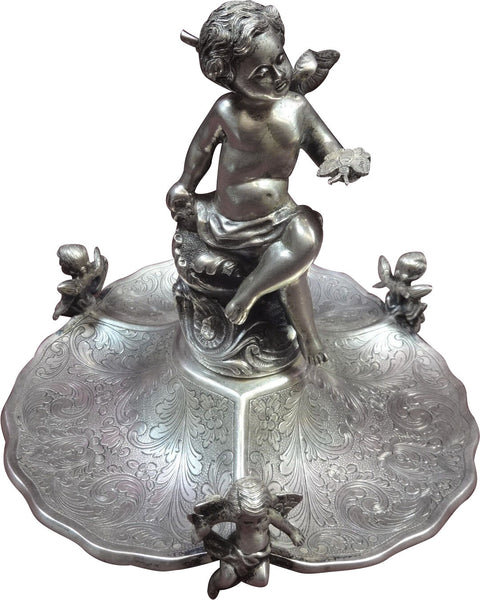 Portuguese Sterling Cherub Stand w/Cherub Finial & Feet Figural Beautiful
