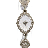 10k Gold Art Deco Genuine Natural Diamond Rock Crystal Filigree Bracelet #J5454