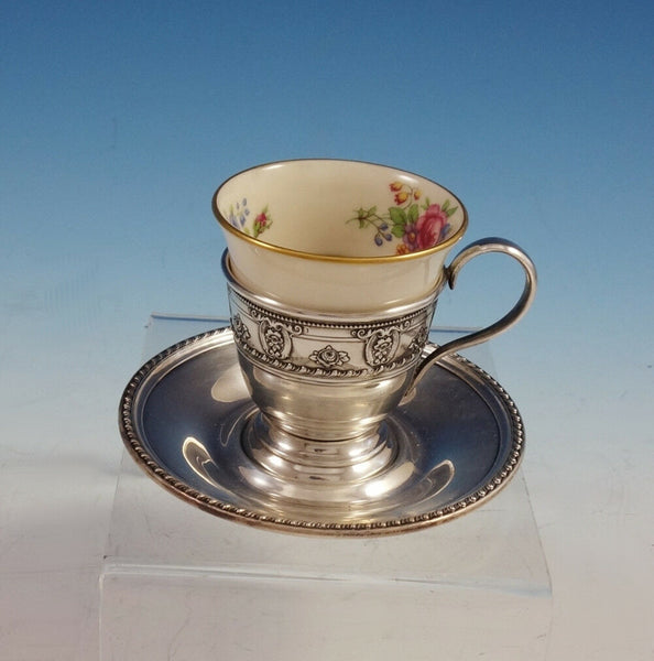 Rose Point by Wallace Sterling Silver Demitasse Cup with Saucer and Liner #3064