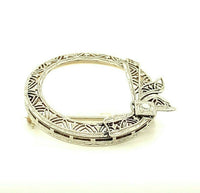 14k White Gold Filigree Circle Ribbon Genuine Natural Diamond Pin (#J5293)