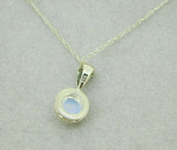 14k White Gold 1 Carat Fine Genuine Natural Moonstone Pendant (#J4901)