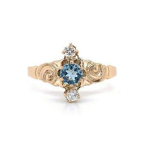 10k Yellow Gold Victorian Genuine Natural Aquamarine and Diamond Ring (#J5560)