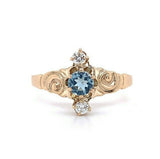 10k Yellow Gold Victorian Genuine Natural Aquamarine and Diamond Ring (#J5560)