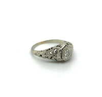 18k White Gold Art Deco Genuine Natural Diamond Filigree Ring (#J5355)