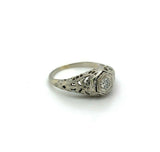 18k White Gold Art Deco Genuine Natural Diamond Filigree Ring (#J5355)