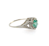 18k White Gold Art Deco Genuine Natural Emerald Filigree Ring (#J5650)