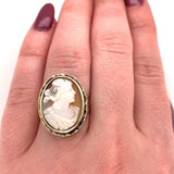 Genuine Natural Shell Cameo Ring with Bezel Diamond Accent Jewelry (#J5556)