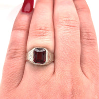 14k White Gold 2.63ct Deep Red Genuine Natural Garnet Men's Ring (#J5769)