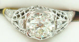 Art Deco 18k White Gold Genuine Natural Diamond Filigree Ring .56ct (#J2360)