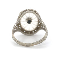 14k Gold Genuine Natural Oval Rock Crystal Quartz Filigree Ring w/Diamond #J5932