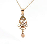 10k Yellow Gold Diamond and Pearl Lavaliere Pendant (#J4819)