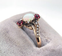 14k Yellow Gold Victorian Opal and Red Paste Stone Ring (#J6139)