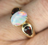 14k Yellow Gold Genuine Natural Opal and Garnet Ring (#J3990)