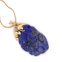 14k Yellow Gold Chinese Export Carved Genuine Natural Lapis Pendant (#J4815)