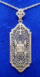 10k White Gold Pierced Deco / Filigree Pendant with Diamond (#J3509)