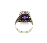 14k White Gold Art Deco Filigree 2.87ct Genuine Natural Amethyst Ring (#J5334)