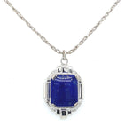 10k White Gold Art Deco Genuine Natural Lapis Lazuli Pendant Jewelry (#J5317)